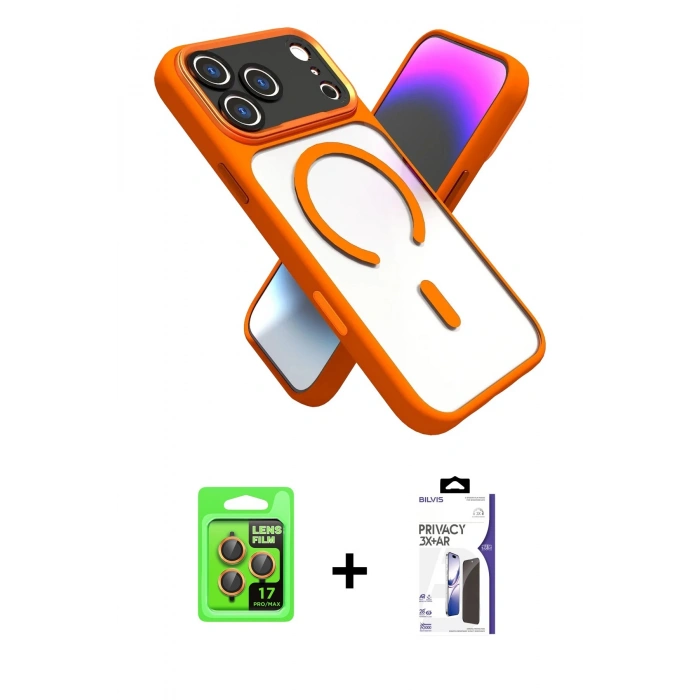 MARSİLYAN™- iPhone 17 Pro Kılıf Nova Yansıma Serisi - Siyah Bilvis 3X AR Hayalet Cam Ekran Koruyucu + Raze Metal Kamera Lens - TU