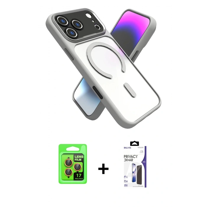 MARSİLYAN™- iPhone 17 Pro Kılıf Nova Yansıma Serisi - Siyah Bilvis 3X AR Hayalet Cam Ekran Koruyucu + Raze Metal Kamera Lens - TU