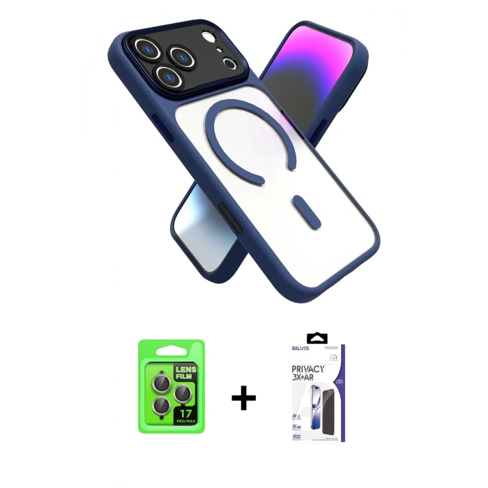 MARSİLYAN™- iPhone 17 Pro Kılıf Nova Yansıma Serisi - Siyah Bilvis 3X AR Hayalet Cam Ekran Koruyucu + Raze Metal Kamera Lens - GI