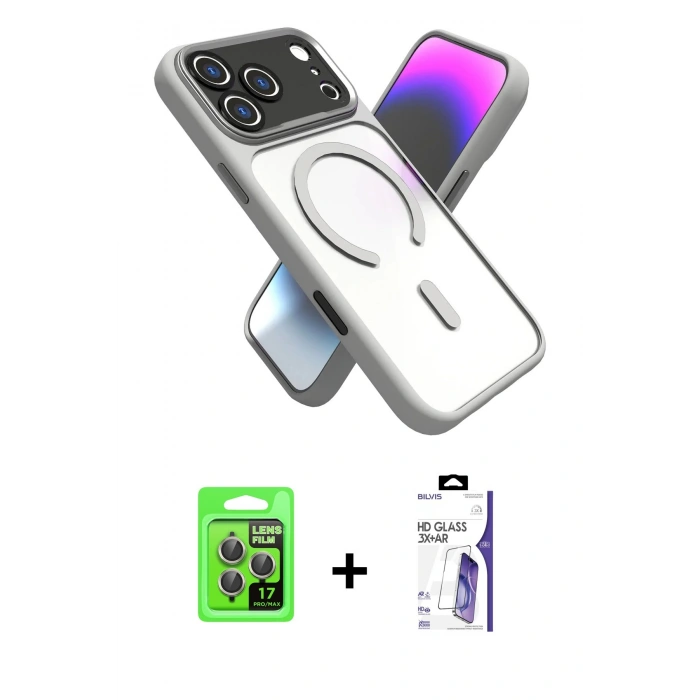MARSİLYAN™- iPhone 17 Pro Kılıf Nova Yansıma Serisi - Siyah Bilvis 3X AR HD Cam Ekran Koruyucu + Raze Metal Kamera Lens - GI