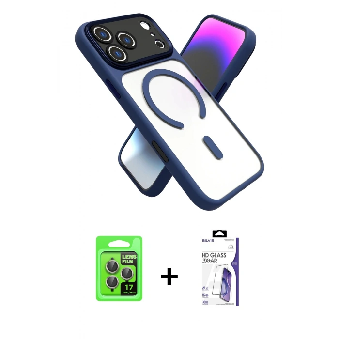 MARSİLYAN™- iPhone 17 Pro Kılıf Nova Yansıma Serisi - Siyah Bilvis 3X AR HD Cam Ekran Koruyucu + Raze Metal Kamera Lens - GI