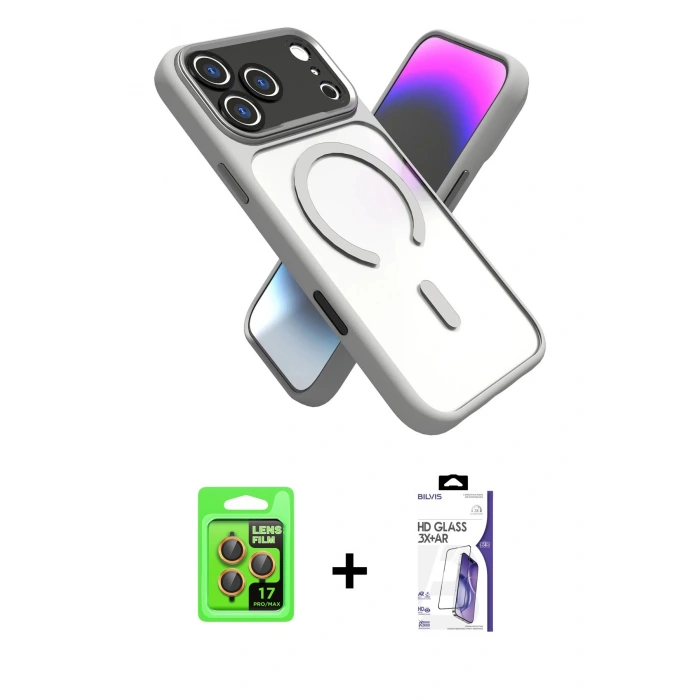 MARSİLYAN™- iPhone 17 Pro Kılıf Nova Yansıma Serisi - Siyah Bilvis 3X AR HD Cam Ekran Koruyucu + Raze Metal Kamera Lens - TU