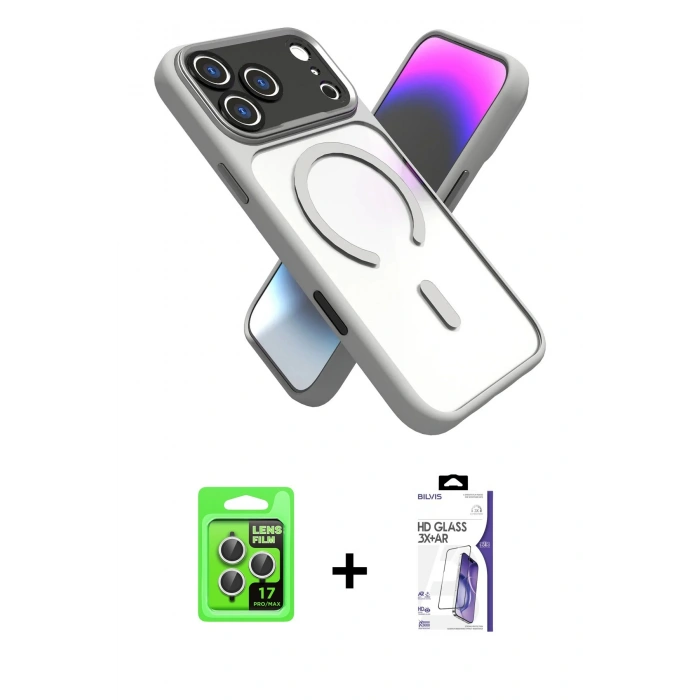 MARSİLYAN™- iPhone 17 Pro Kılıf Nova Yansıma Serisi - Siyah Bilvis 3X AR HD Cam Ekran Koruyucu + Raze Metal Kamera Lens - GS