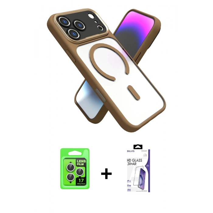 MARSİLYAN™- iPhone 17 Pro Kılıf Nova Yansıma Serisi - Siyah Bilvis 3X AR HD Cam Ekran Koruyucu + Raze Metal Kamera Lens - GS