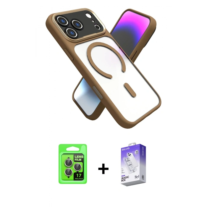 MARSİLYAN™- iPhone 17 Pro Kılıf Nova Yansıma Serisi - Siyah Bilvis 5in1 3D Magic Cam Ekran Koruyucu + Raze Metal Kamera Lens - GI