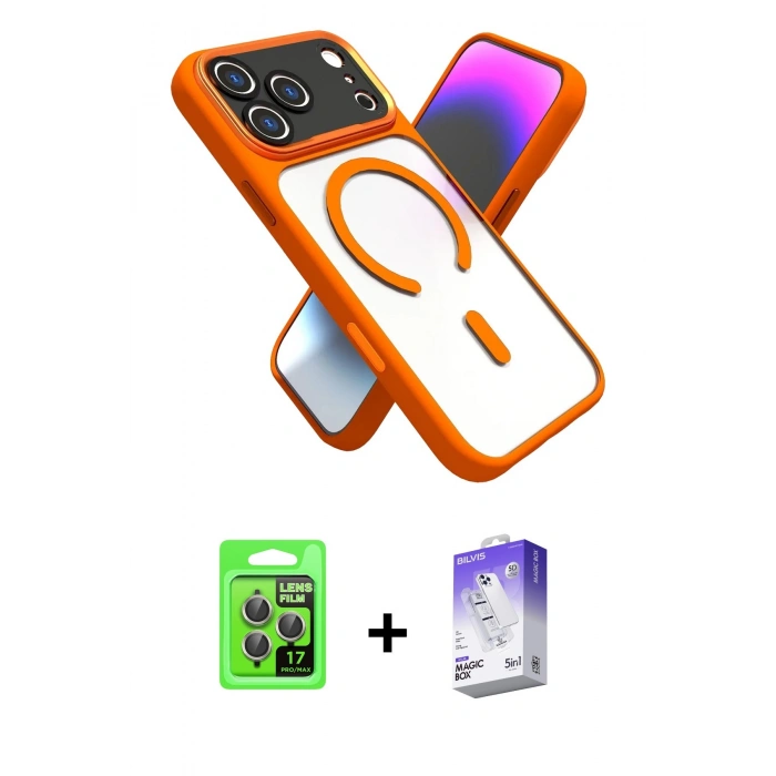 MARSİLYAN™- iPhone 17 Pro Kılıf Nova Yansıma Serisi - Siyah Bilvis 5in1 3D Magic Cam Ekran Koruyucu + Raze Metal Kamera Lens - GI