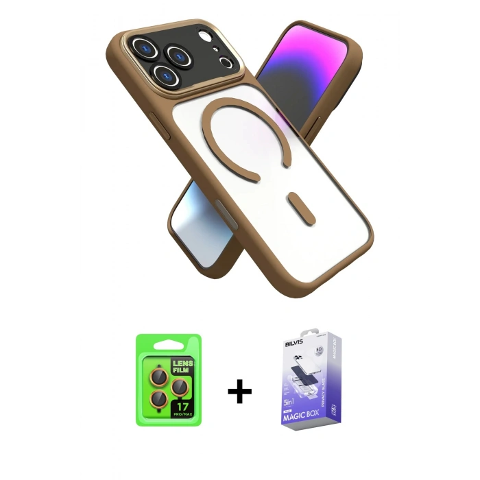 MARSİLYAN™- iPhone 17 Pro Kılıf Nova Yansıma Serisi - Siyah Bilvis 5in1 5D Magic Hayalet Cam Ekran Koruyucu + Raze Metal Kamera Lens - TU