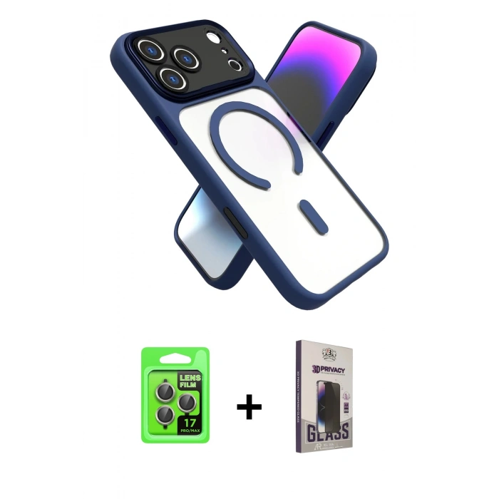 MARSİLYAN™- iPhone 17 Pro Kılıf Nova Yansıma Serisi - Siyah Bilvis Hayalet Cam Ekran Koruyucu + Gri Raze Metal Kamera Lens