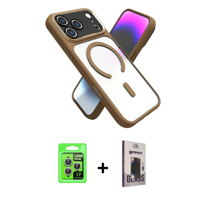 MARSİLYAN™- iPhone 17 Pro Kılıf Nova Yansıma Serisi - Siyah Bilvis Hayalet Cam Ekran Koruyucu + Raze Metal Kamera Lens - GS
