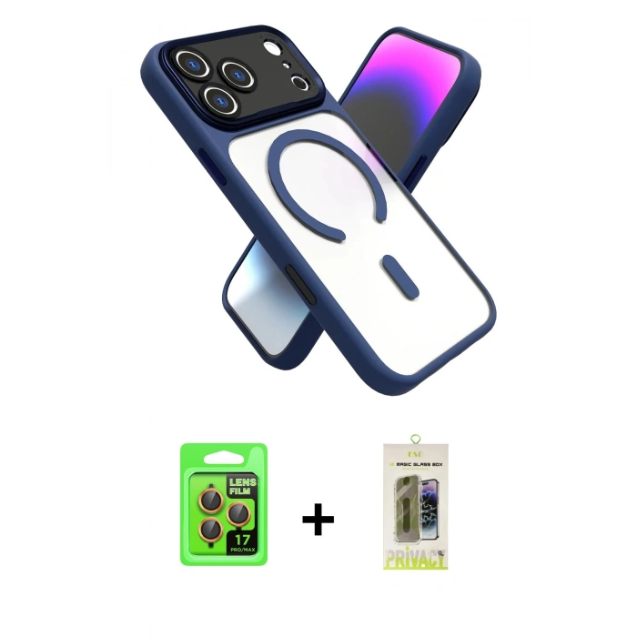 MARSİLYAN™- iPhone 17 Pro Kılıf Nova Yansıma Serisi - Siyah Joko Magic 5D Hayalet Cam + Raze Metal Kamera Lens - TU