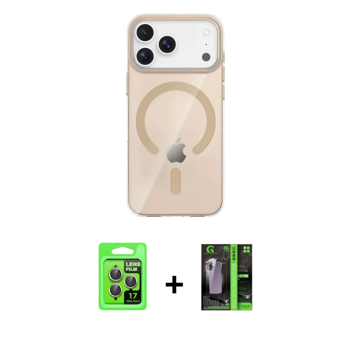 MARSİLYAN™- iPhone 17 Pro Kılıf Pusula Form Özel Seri - Şeffaf 360 Full Body Arka Koruyucu + Raze Metal Kamera Lens - GI