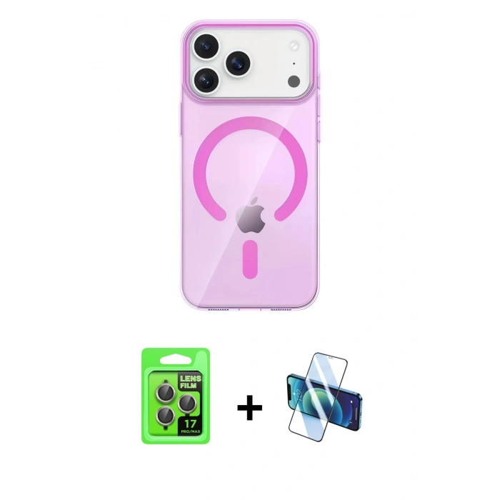 MARSİLYAN™- iPhone 17 Pro Kılıf Pusula Form Özel Seri - Siyah 3D Antistatik Cam Ekran Koruyucu + Raze Metal Kamera Lens - GI