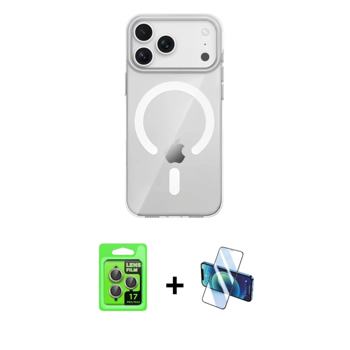 MARSİLYAN™- iPhone 17 Pro Kılıf Pusula Form Özel Seri - Siyah 3D Antistatik Cam Ekran Koruyucu + Raze Metal Kamera Lens - GI