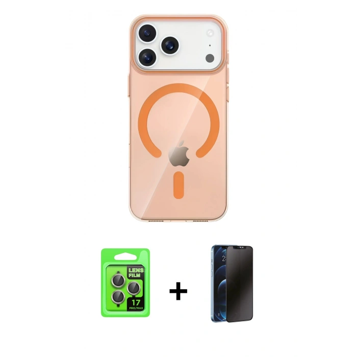 MARSİLYAN™- iPhone 17 Pro Kılıf Pusula Form Özel Seri - Siyah 3D Antistatik Hayalet Cam Ekran Koruyucu + Gri Raze Metal Kamera Lens