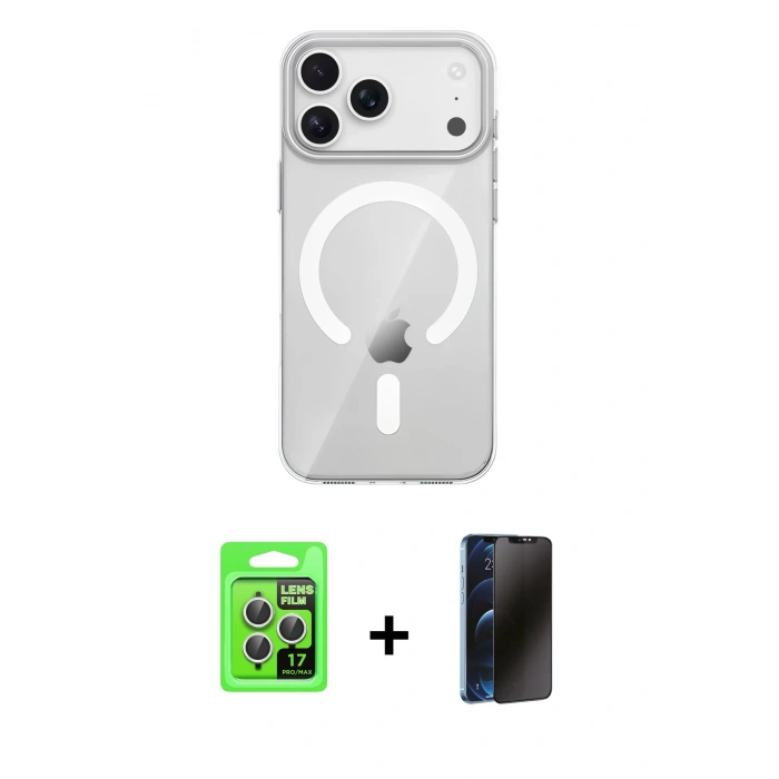 MARSİLYAN™- iPhone 17 Pro Kılıf Pusula Form Özel Seri - Siyah 3D Antistatik Hayalet Cam Ekran Koruyucu + Raze Metal Kamera Lens - GS