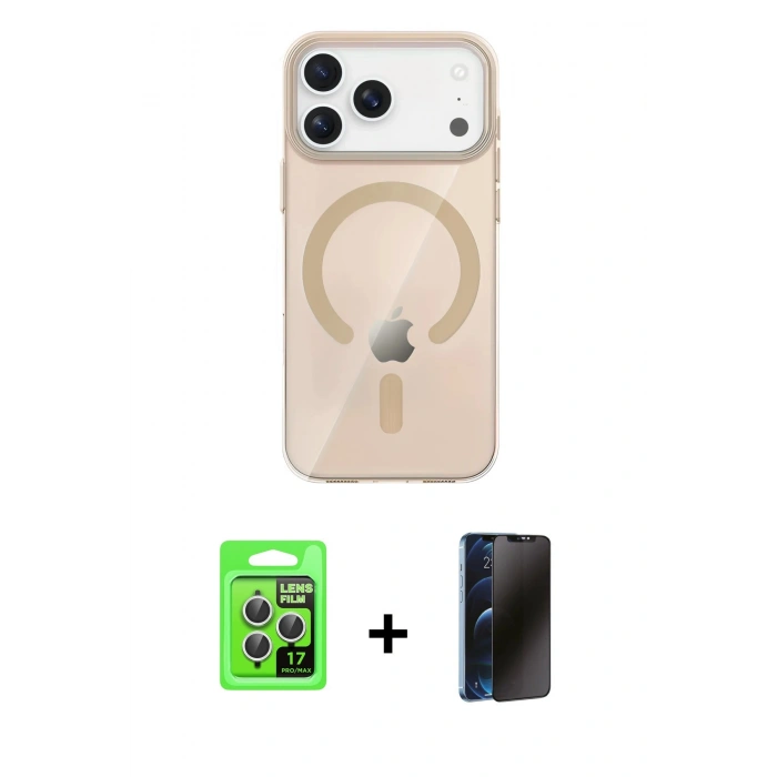 MARSİLYAN™- iPhone 17 Pro Kılıf Pusula Form Özel Seri - Siyah 3D Antistatik Hayalet Cam Ekran Koruyucu + Raze Metal Kamera Lens - GS