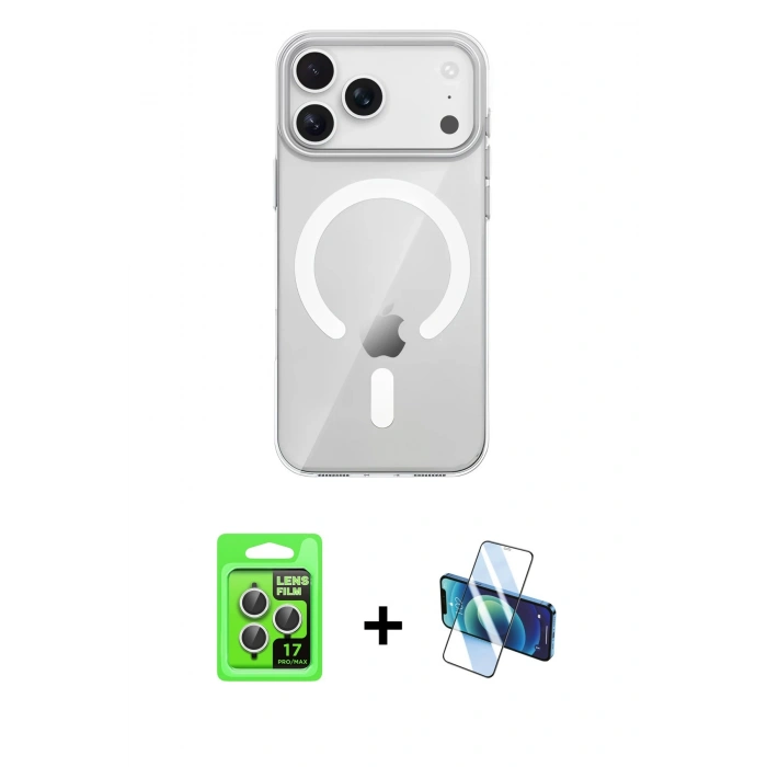 MARSİLYAN™- iPhone 17 Pro Kılıf Pusula Form Özel Seri - Siyah 3D Antistatik Seramik Nano Ekran Koruyucu + Raze Metal Kamera Lens - GS