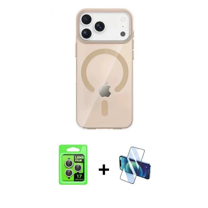MARSİLYAN™- iPhone 17 Pro Kılıf Pusula Form Özel Seri - Siyah 3D Antistatik Seramik Nano Ekran Koruyucu + Raze Metal Kamera Lens - GS