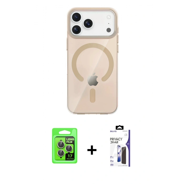 MARSİLYAN™- iPhone 17 Pro Kılıf Pusula Form Özel Seri - Siyah Bilvis 3X AR Hayalet Cam Ekran Koruyucu + Raze Metal Kamera Lens - GI