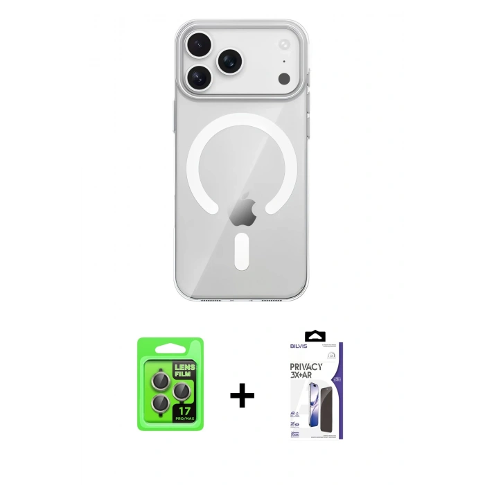 MARSİLYAN™- iPhone 17 Pro Kılıf Pusula Form Özel Seri - Siyah Bilvis 3X AR Hayalet Cam Ekran Koruyucu + Raze Metal Kamera Lens - GI