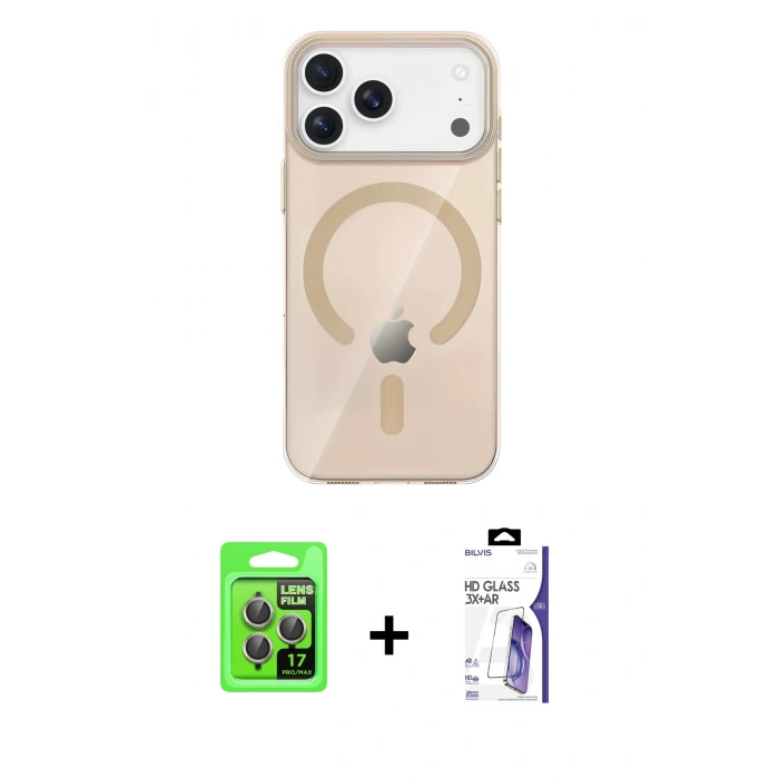 MARSİLYAN™- iPhone 17 Pro Kılıf Pusula Form Özel Seri - Siyah Bilvis 3X AR HD Cam Ekran Koruyucu + Raze Metal Kamera Lens - GI