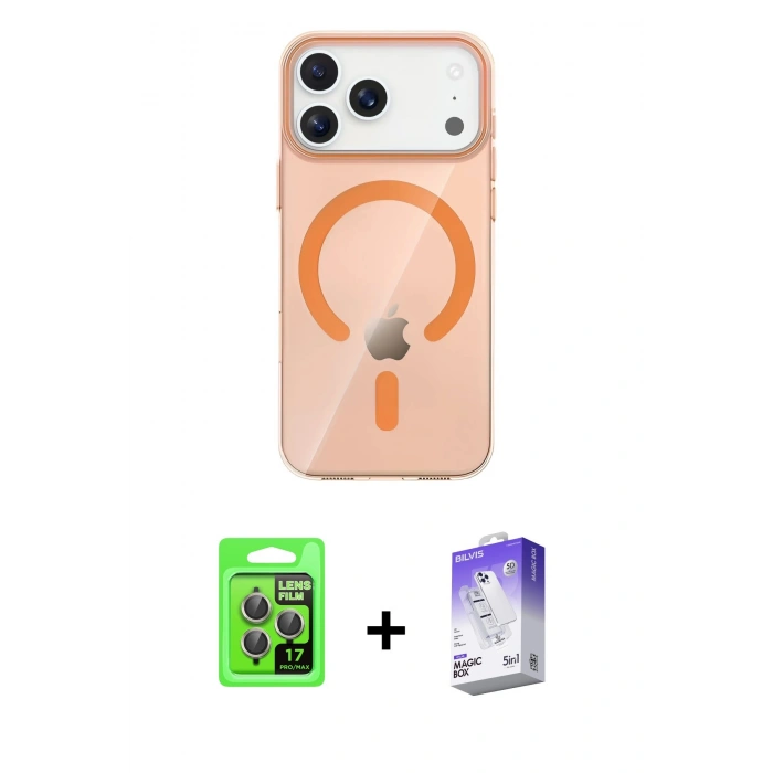 MARSİLYAN™- iPhone 17 Pro Kılıf Pusula Form Özel Seri - Siyah Bilvis 5in1 3D Magic Cam Ekran Koruyucu + Raze Metal Kamera Lens - GI