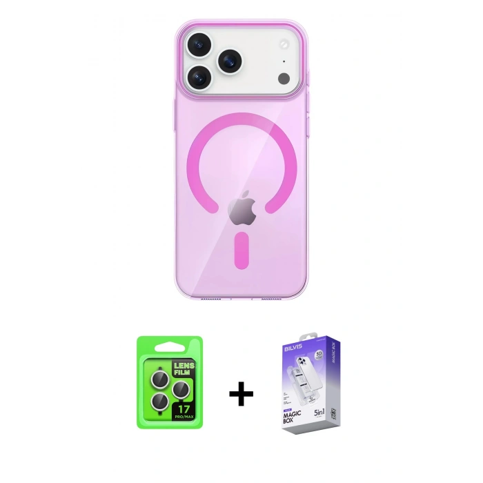 MARSİLYAN™- iPhone 17 Pro Kılıf Pusula Form Özel Seri - Siyah Bilvis 5in1 3D Magic Cam Ekran Koruyucu + Raze Metal Kamera Lens - GS