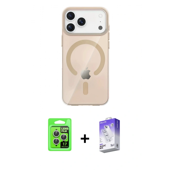 MARSİLYAN™- iPhone 17 Pro Kılıf Pusula Form Özel Seri - Siyah Bilvis 5in1 3D Magic Cam Ekran Koruyucu + Raze Metal Kamera Lens - GS