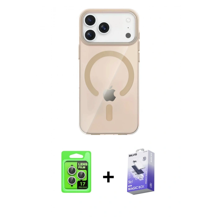 MARSİLYAN™- iPhone 17 Pro Kılıf Pusula Form Özel Seri - Siyah Bilvis 5in1 5D Magic Hayalet Cam Ekran Koruyucu + Raze Metal Kamera Lens - GS