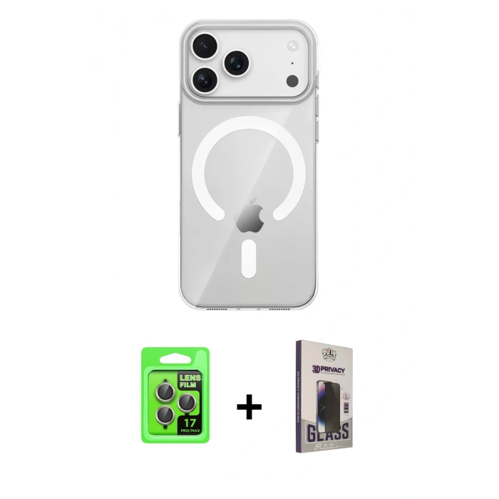 MARSİLYAN™- iPhone 17 Pro Kılıf Pusula Form Özel Seri - Siyah Bilvis Hayalet Cam Ekran Koruyucu + Raze Metal Kamera Lens - GI