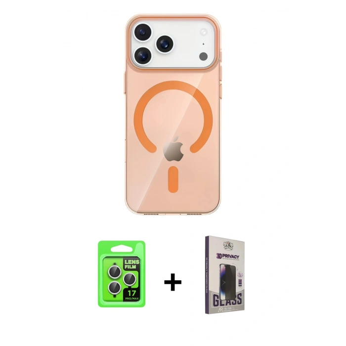 MARSİLYAN™- iPhone 17 Pro Kılıf Pusula Form Özel Seri - Siyah Bilvis Hayalet Cam Ekran Koruyucu + Raze Metal Kamera Lens - GS