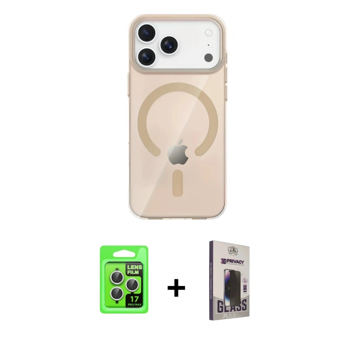 MARSİLYAN™- iPhone 17 Pro Kılıf Pusula Form Özel Seri - Siyah Bilvis Hayalet Cam Ekran Koruyucu + Raze Metal Kamera Lens - GS
