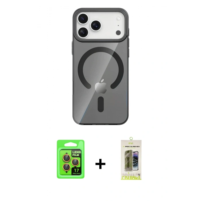 MARSİLYAN™- iPhone 17 Pro Kılıf Pusula Form Özel Seri - Siyah Joko Magic 5D Hayalet Cam + Raze Metal Kamera Lens - TU