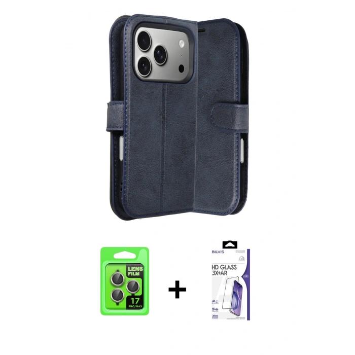 MARSİLYAN™- iPhone 17 Pro Kılıf Siluet Işık Serisi - Siyah Bilvis 3X AR HD Cam Ekran Koruyucu + Raze Metal Kamera Lens - GI