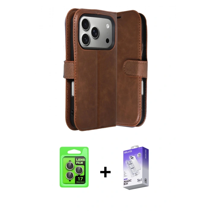 MARSİLYAN™- iPhone 17 Pro Kılıf Siluet Işık Serisi - Siyah Bilvis 5in1 3D Magic Cam Ekran Koruyucu + Gri Raze Metal Kamera Lens
