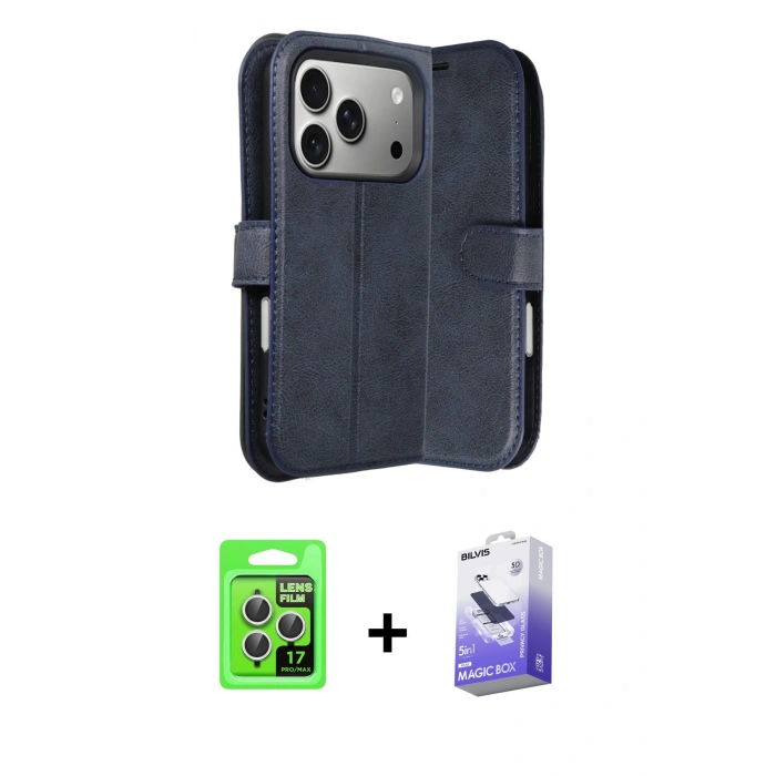 MARSİLYAN™- iPhone 17 Pro Kılıf Siluet Işık Serisi - Siyah Bilvis 5in1 5D Magic Hayalet Cam Ekran Koruyucu + Raze Metal Kamera Lens - GS
