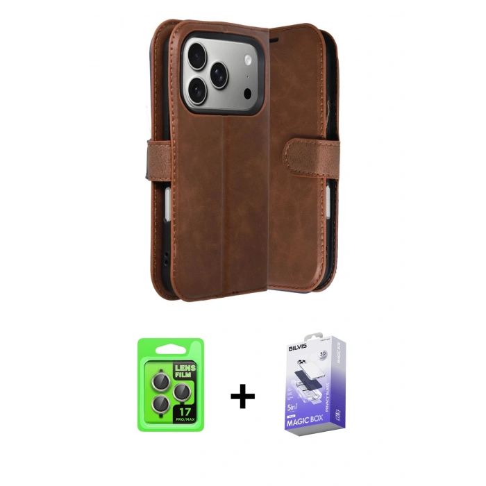 MARSİLYAN™- iPhone 17 Pro Kılıf Siluet Işık Serisi - Siyah Bilvis 5in1 5D Magic Hayalet Cam Ekran Koruyucu + Raze Metal Kamera Lens - GI