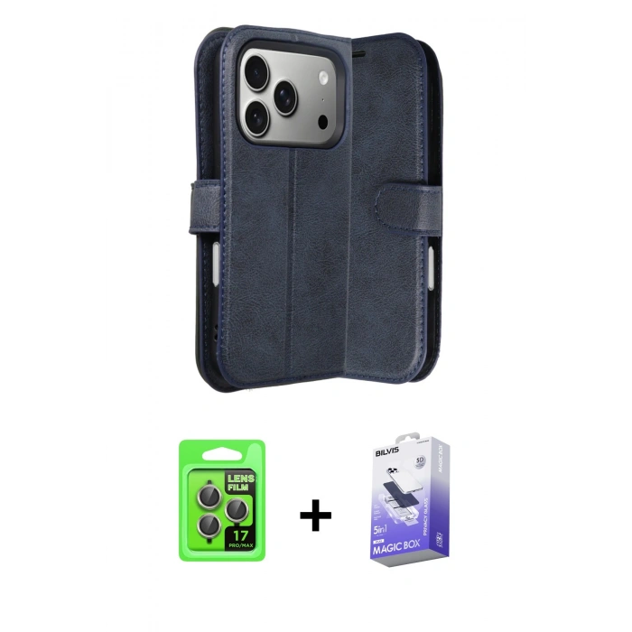 MARSİLYAN™- iPhone 17 Pro Kılıf Siluet Işık Serisi - Siyah Bilvis 5in1 5D Magic Hayalet Cam Ekran Koruyucu + Raze Metal Kamera Lens - GI