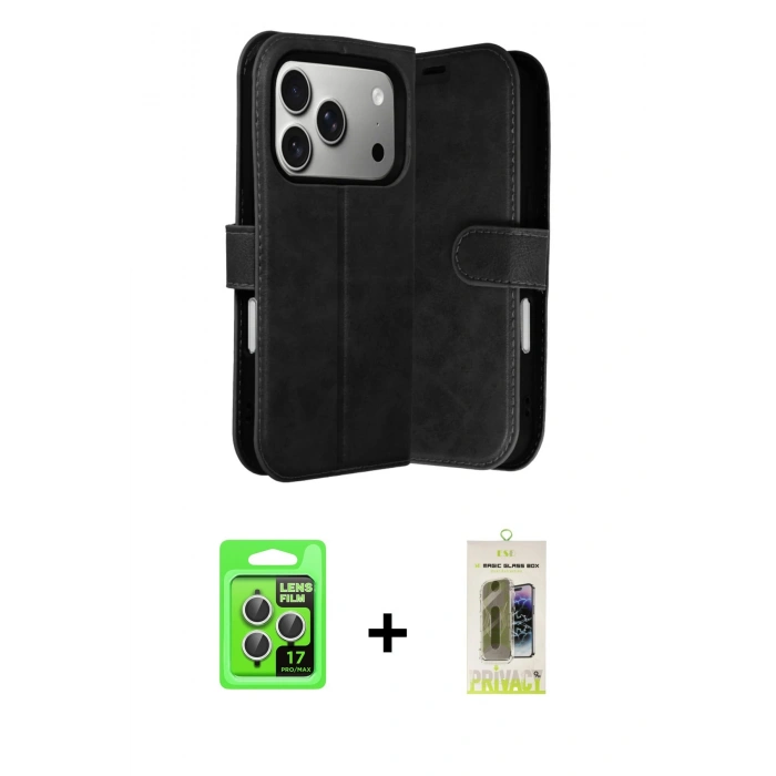 MARSİLYAN™- iPhone 17 Pro Kılıf Siluet Işık Serisi - Siyah Joko Magic 5D Hayalet Cam + Raze Metal Kamera Lens - GS