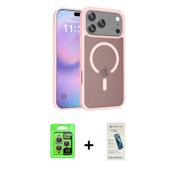 MARSİLYAN™- iPhone 17 Pro Kılıf Siluet Minimal Prime - Şeffaf Pasifik Cam Ekran Koruyucu + Gümüş Raze Metal Kamera Lens