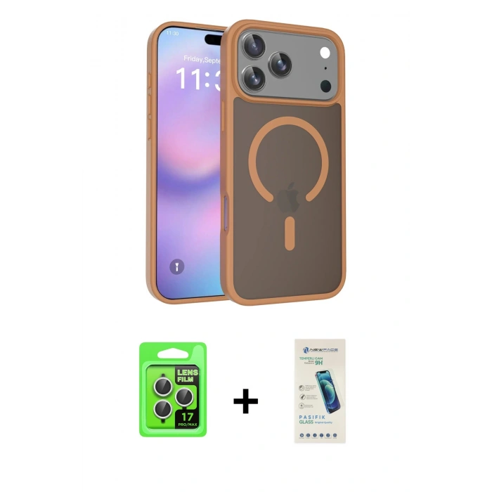 MARSİLYAN™- iPhone 17 Pro Kılıf Siluet Minimal Prime - Şeffaf Pasifik Cam Ekran Koruyucu + Gümüş Raze Metal Kamera Lens