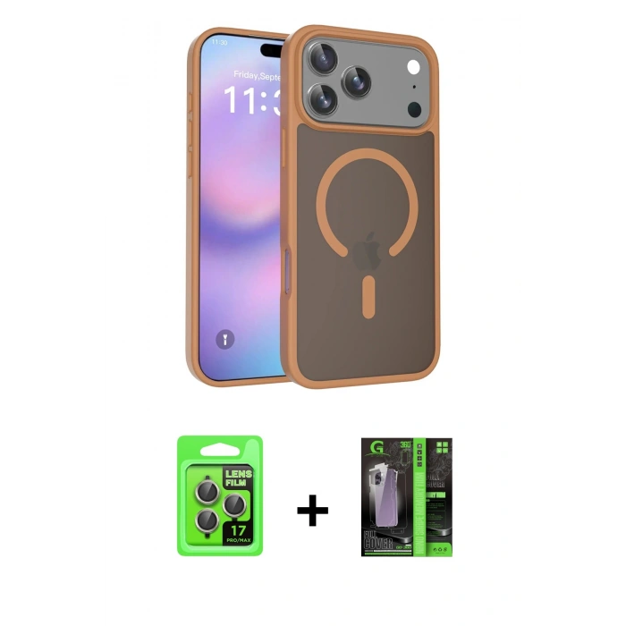 MARSİLYAN™- iPhone 17 Pro Kılıf Siluet Minimal Prime - Siyah 360 Mat Full Body Arka Koruyucu + Raze Metal Kamera Lens - GI