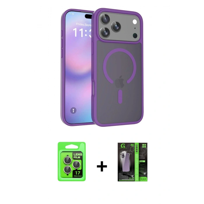 MARSİLYAN™- iPhone 17 Pro Kılıf Siluet Minimal Prime - Siyah 360 Mat Full Body Arka Koruyucu + Raze Metal Kamera Lens - GI