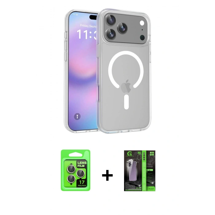 MARSİLYAN™- iPhone 17 Pro Kılıf Siluet Minimal Prime - Siyah 360 Mat Full Body Arka Koruyucu + Raze Metal Kamera Lens - GI