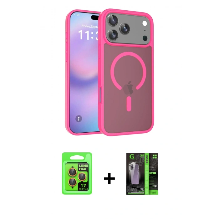 MARSİLYAN™- iPhone 17 Pro Kılıf Siluet Minimal Prime - Siyah 360 Mat Full Body Arka Koruyucu + Raze Metal Kamera Lens - TU