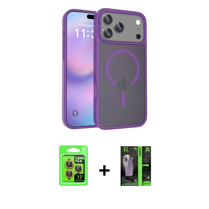 MARSİLYAN™- iPhone 17 Pro Kılıf Siluet Minimal Prime - Siyah 360 Mat Full Body Arka Koruyucu + Raze Metal Kamera Lens - TU
