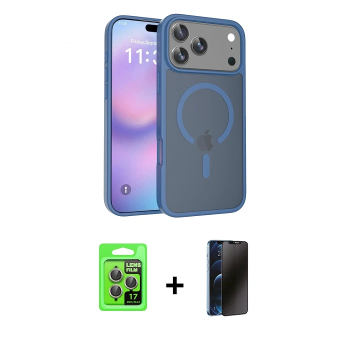 MARSİLYAN™- iPhone 17 Pro Kılıf Siluet Minimal Prime - Siyah 3D Antistatik Hayalet Cam Ekran Koruyucu + Raze Metal Kamera Lens - GI
