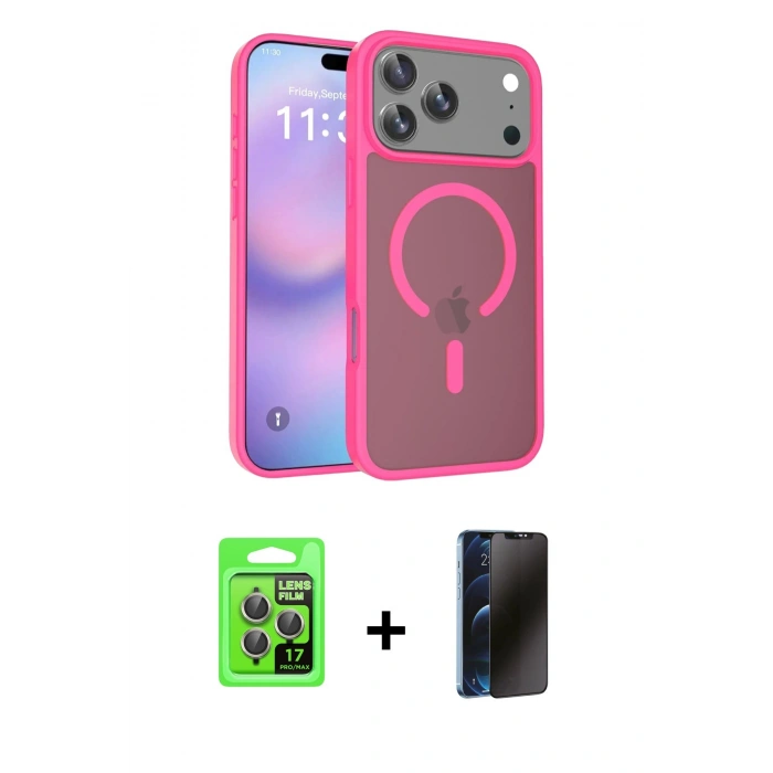 MARSİLYAN™- iPhone 17 Pro Kılıf Siluet Minimal Prime - Siyah 3D Antistatik Hayalet Cam Ekran Koruyucu + Raze Metal Kamera Lens - GI