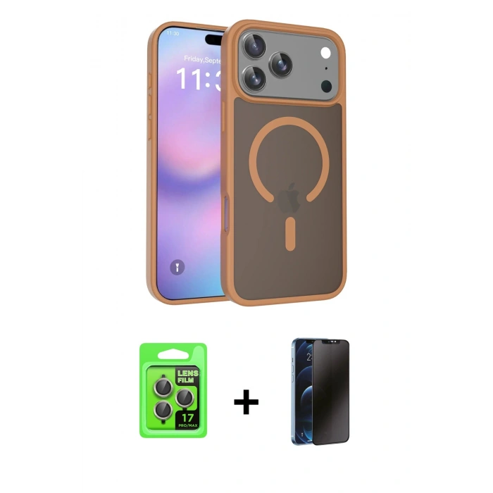 MARSİLYAN™- iPhone 17 Pro Kılıf Siluet Minimal Prime - Siyah 3D Antistatik Hayalet Cam Ekran Koruyucu + Raze Metal Kamera Lens - GI