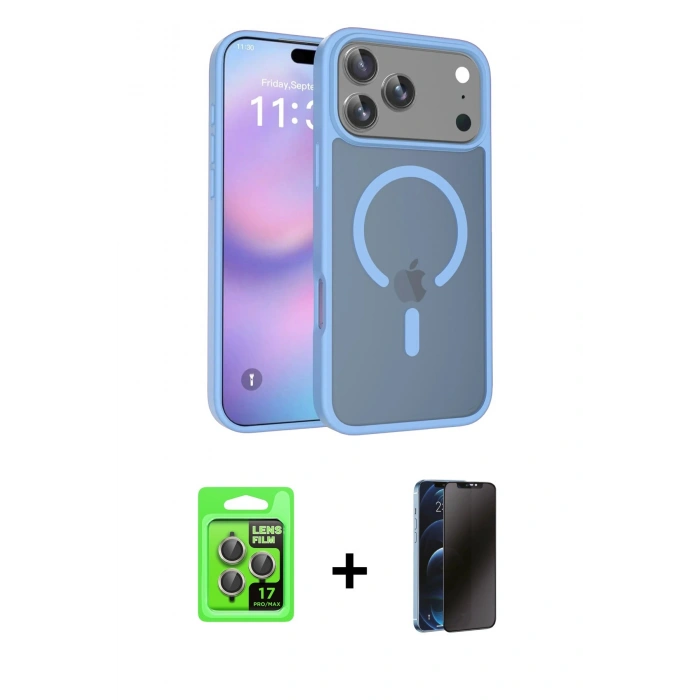 MARSİLYAN™- iPhone 17 Pro Kılıf Siluet Minimal Prime - Siyah 3D Antistatik Hayalet Cam Ekran Koruyucu + Raze Metal Kamera Lens - GI